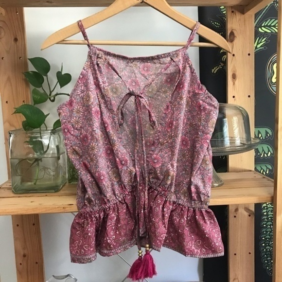 Raga Anthropologie Pink Floral Print Boho Tassel Tank Top - Picture 3 of 16